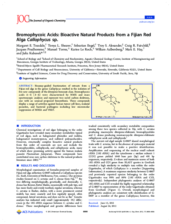 (PDF) Bromophycoic acids: bioactive natural products from a Fijian red ...