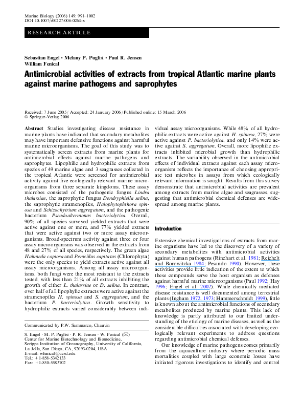 (PDF) Antimicrobial activities of extracts from tropical Atlantic ...