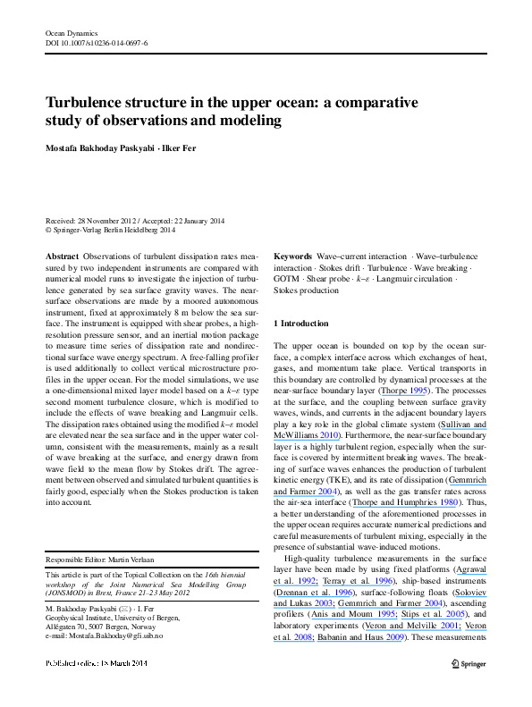 (PDF) Turbulence structure in the upper ocean: a comparative study of ...
