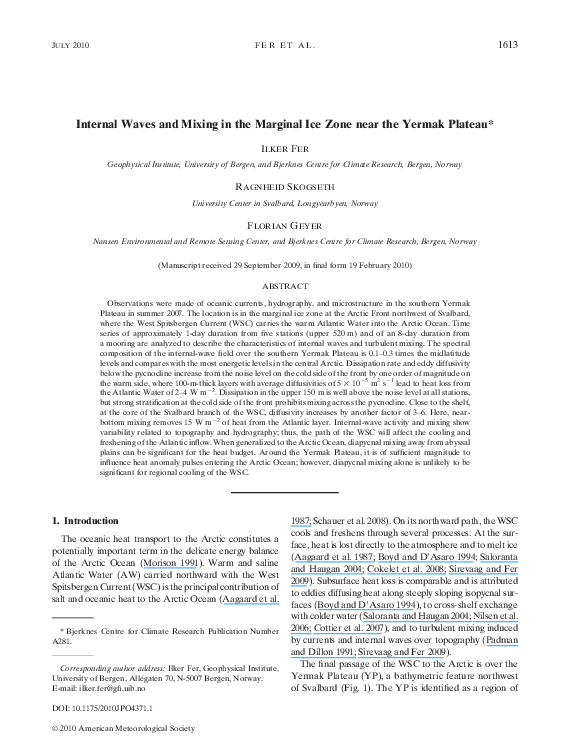(PDF) Internal Waves and Mixing in the Marginal Ice Zone near the ...