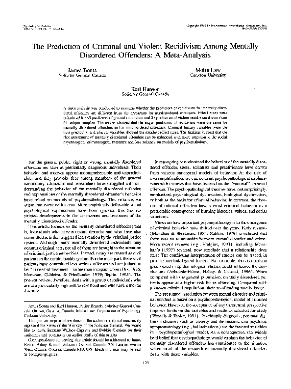  PDF The Prediction Of Criminal And Violent Recidivism Among Mentally