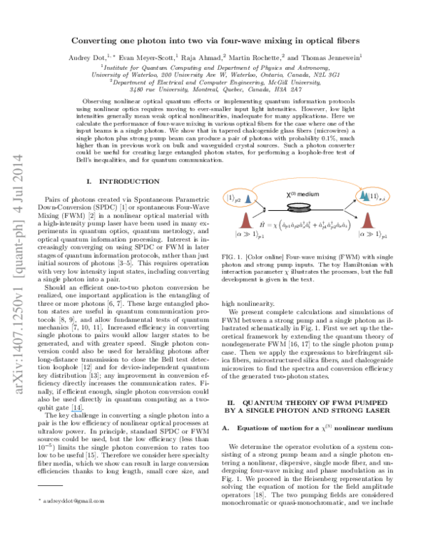 (PDF) Converting one photon into two via four-wave mixing in optical fibers