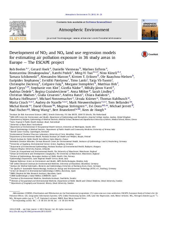 (PDF) Development of NO2 and NOx land use regression models for