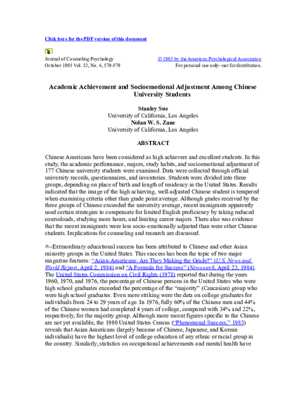 (DOC) Academic achievement and socioemotional adjustment among Chinese ...