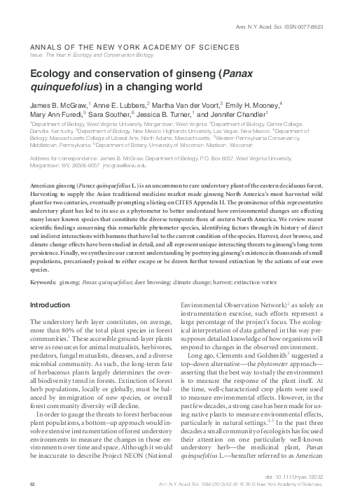 (PDF) Ecology and conservation of ginseng ( Panax quinquefolius ) in a ...