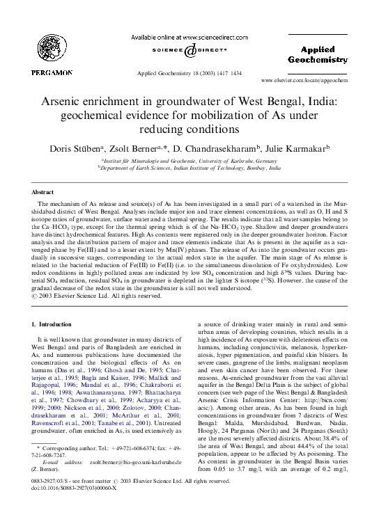 (PDF) Arsenic enrichment in groundwater of West Bengal, India ...