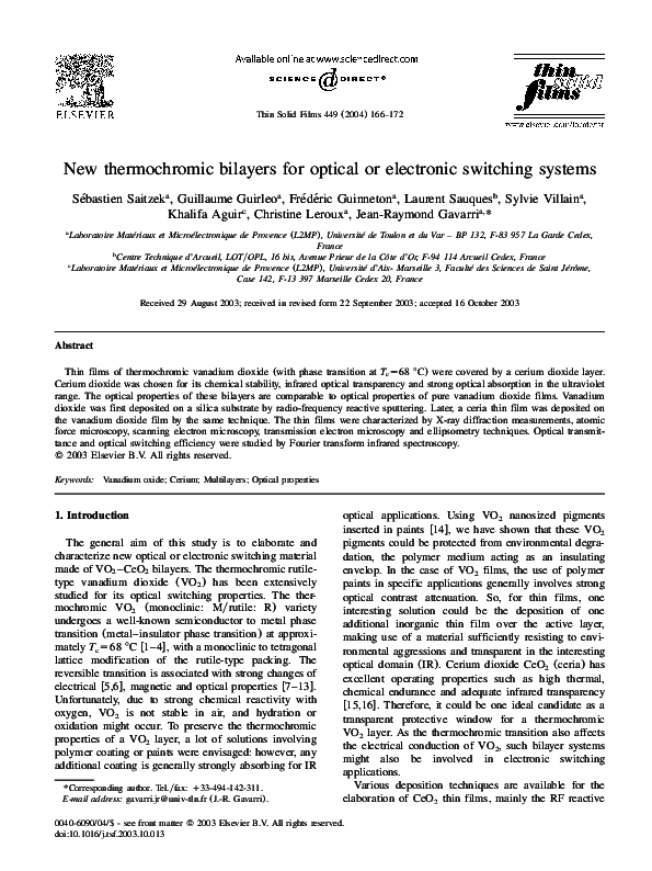 (PDF) New thermochromic bilayers for optical or electronic switching