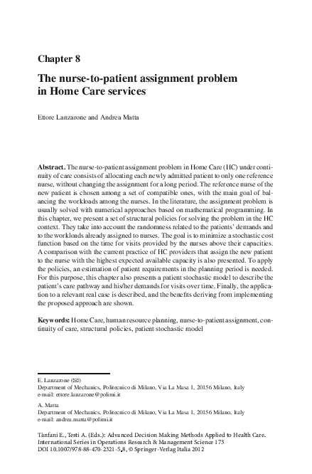 (PDF) The nurse-to-patient assignment problem in Home Care services
