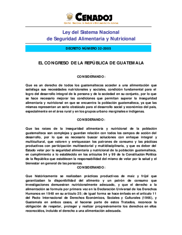 (PDF) Ley del Sistema Nacional de Seguridad Alimentaria y Nutricional ...