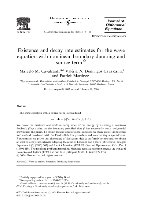 (PDF) Existence and decay rate estimates for the wave equation with ...