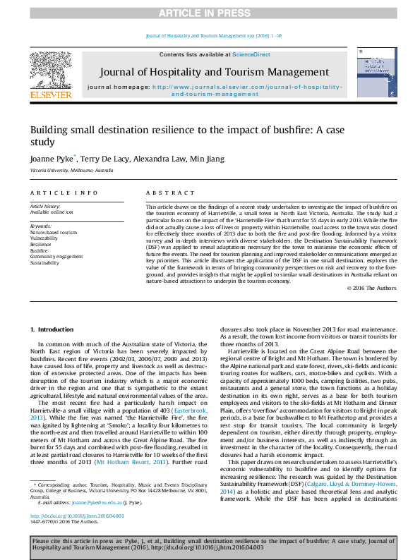 (PDF) Building small destination resilience to the impact of bushfire ...