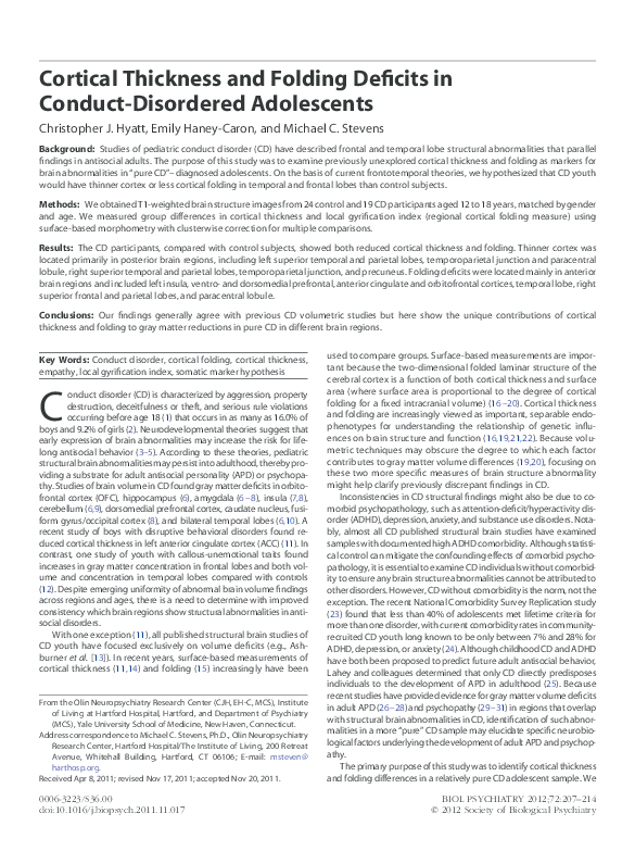 (PDF) Cortical Thickness and Folding Deficits in Conduct-Disordered ...
