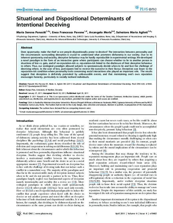 (PDF) Situational and Dispositional Determinants of Intentional Deceiving
