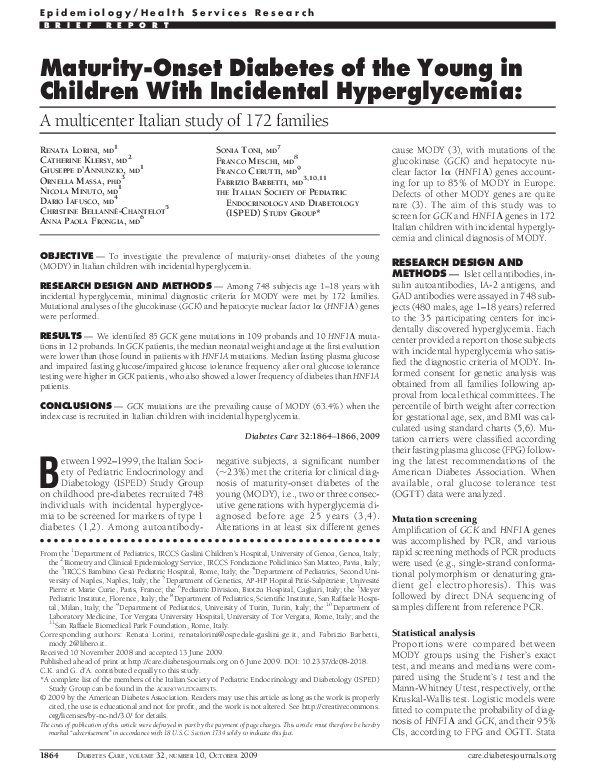 (PDF) Maturity-Onset Diabetes of the Young (MODY) in Children with