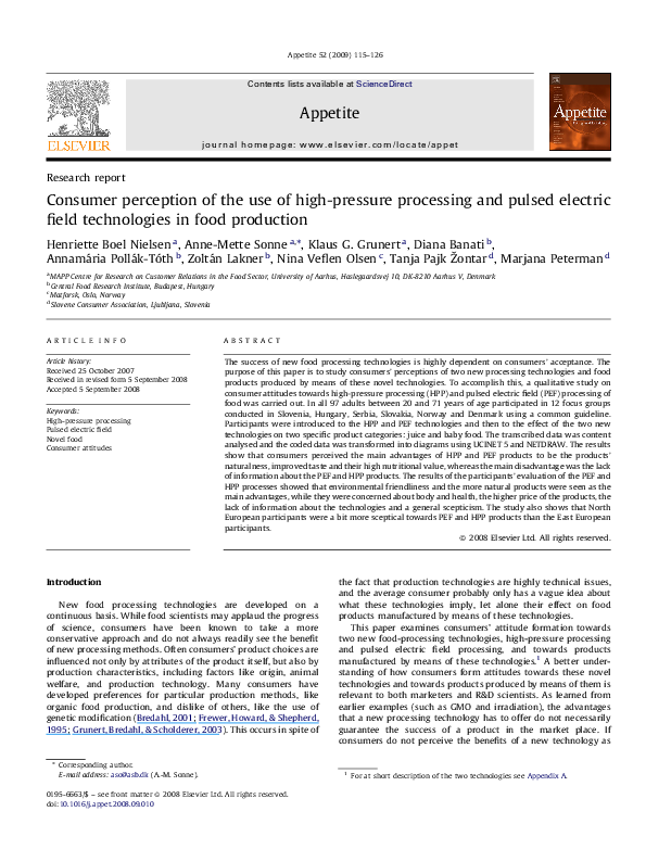 (PDF) Consumer perception of the use of high-pressure processing and ...