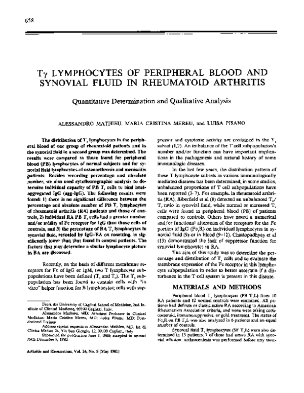 (PDF) Tγ lymphocytes of peripheral blood and synovial fluid in ...