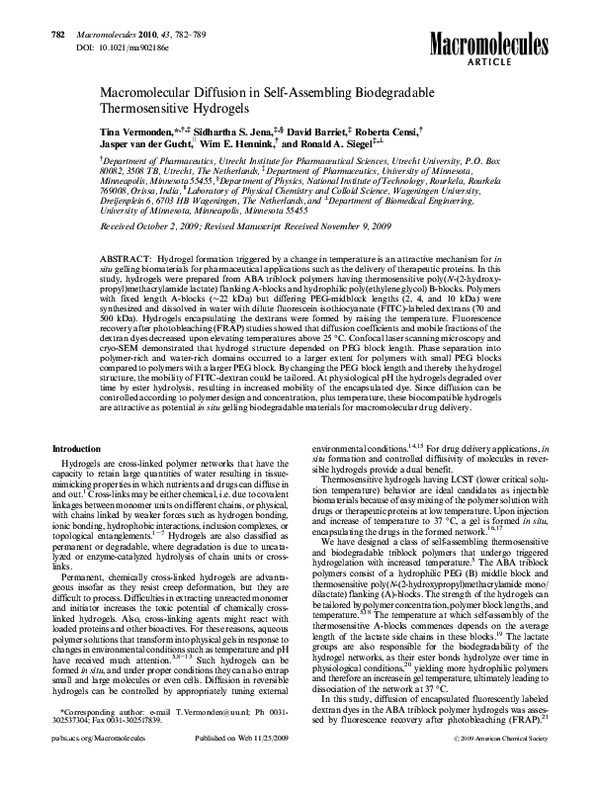 (PDF) Macromolecular Diffusion in Self-Assembling Biodegradable ...