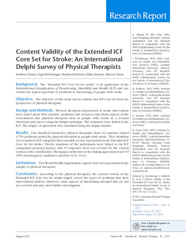 (PDF) Content Validity of the Extended ICF Core Set for Stroke: An ...