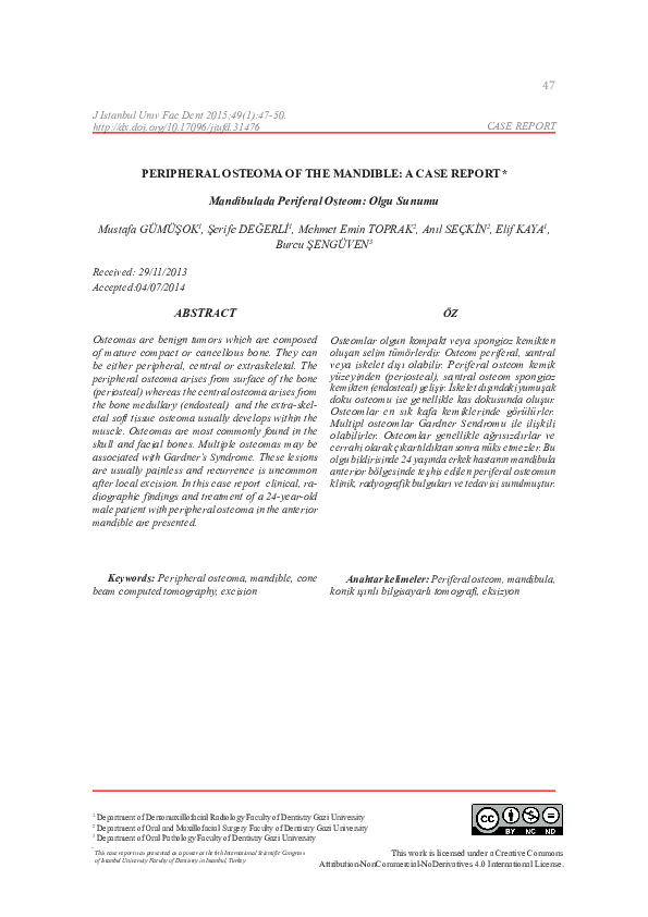 (PDF) PERIPHERAL OSTEOMA OF THE MANDIBLE: A CASE REPORT