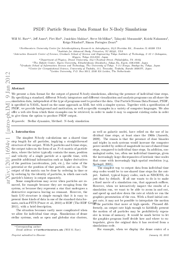 (PDF) PSDF: Particle Stream Data Format for N-body simulations