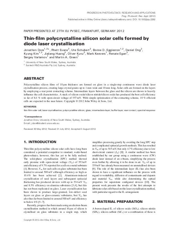 (PDF) Thin-film polycrystalline silicon solar cells formed by diode ...