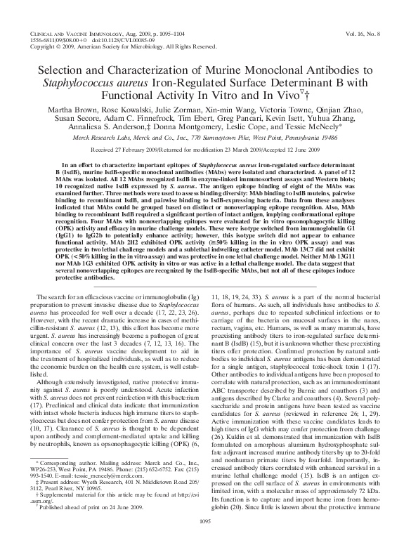 (PDF) Selection and Characterization of Murine Monoclonal Antibodies to ...