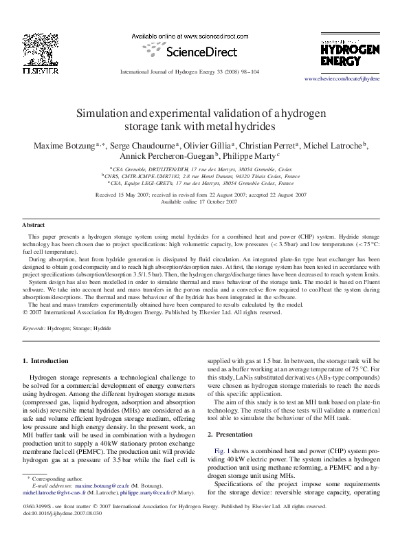 (PDF) Simulation and experimental validation of a hydrogen storage tank ...