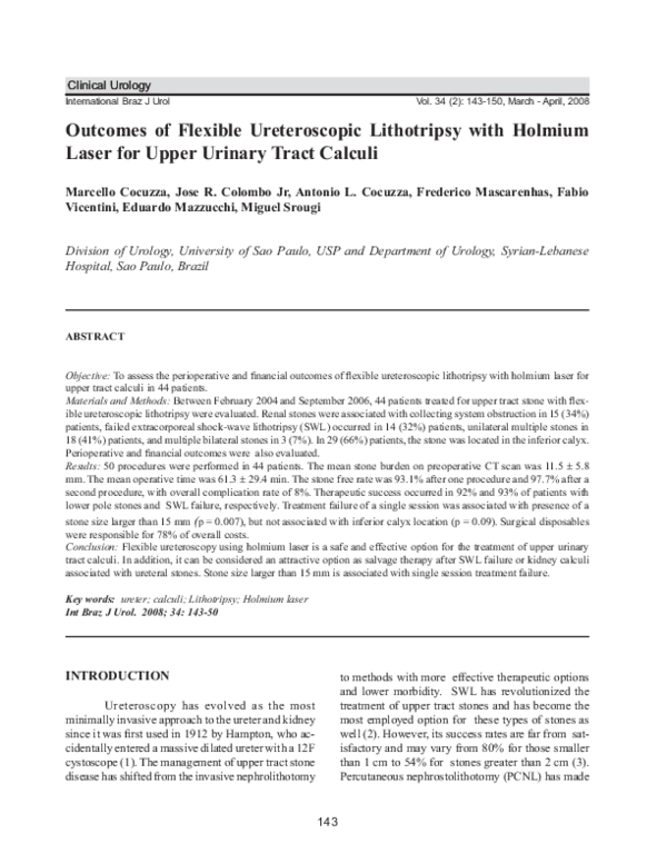 (PDF) Outcomes of flexible ureteroscopic lithotripsy with holmium laser ...