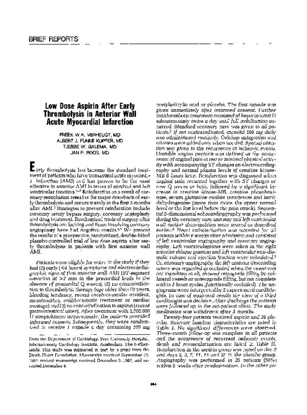 (PDF) Low dose aspirin after early thrombolysis in anterior wall acute myocardial infarction