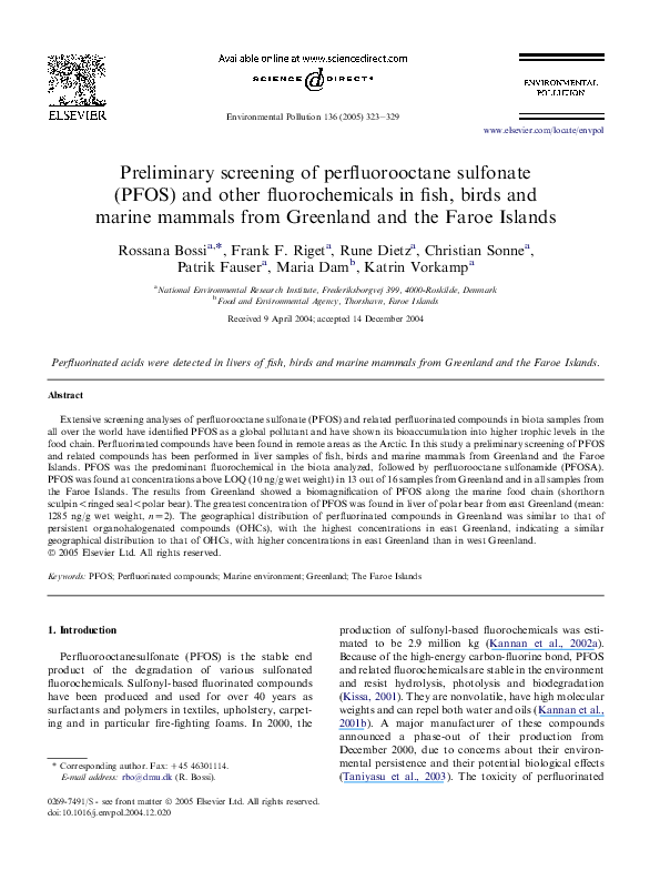 (PDF) Preliminary screening of perfluorooctane sulfonate (PFOS) and ...