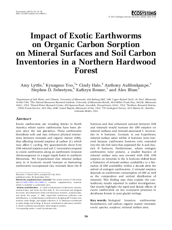 (PDF) Impact of exotic earthworms on organic carbon sorption on mineral ...