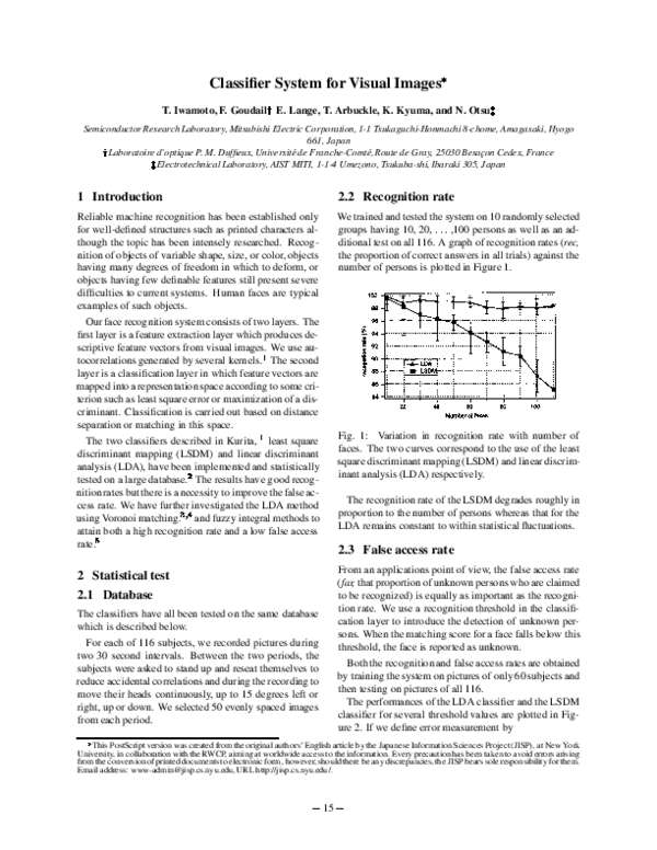 (PDF) Classifier System for Visual Images