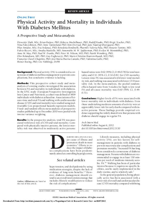 (PDF) Physical Activity and Mortality in Individuals With Diabetes Mellitus