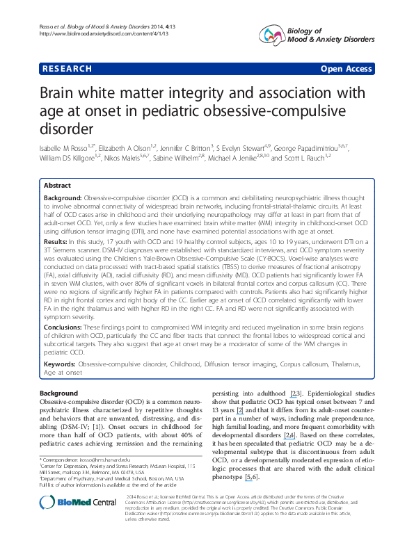 (PDF) Brain white matter integrity and association with age at onset in ...