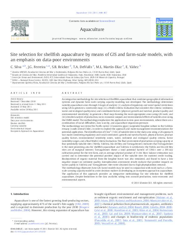 (PDF) Site selection for shellfish aquaculture by means of GIS and farm ...
