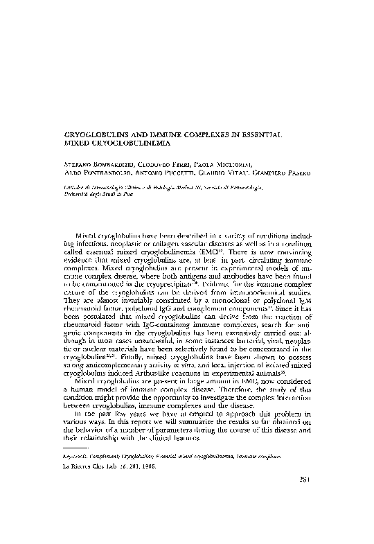 (PDF) Cryoglobulins and immune complexes in essential mixed