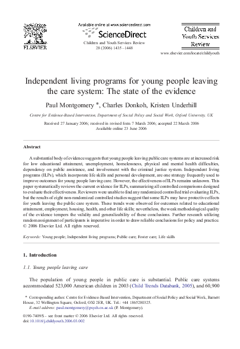 (PDF) Independent living programs for young people leaving the care ...