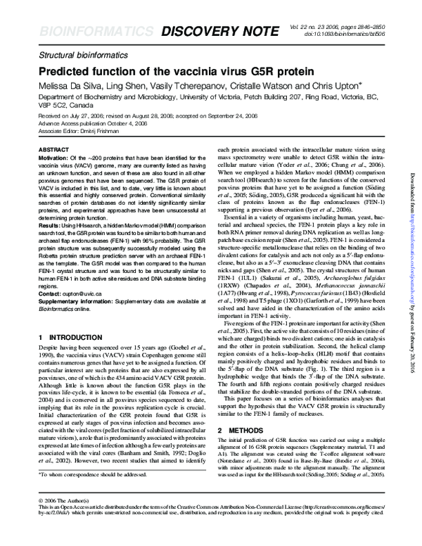 (PDF) Predicted function of the vaccinia virus G5R protein