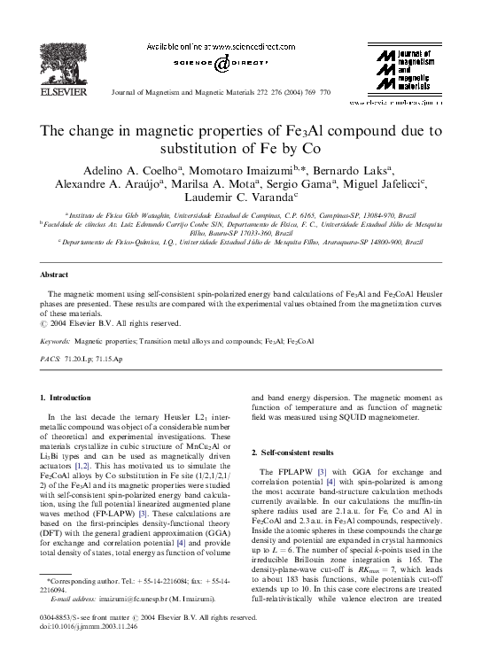 (PDF) The change in magnetic properties of Fe3Al compound due to ...