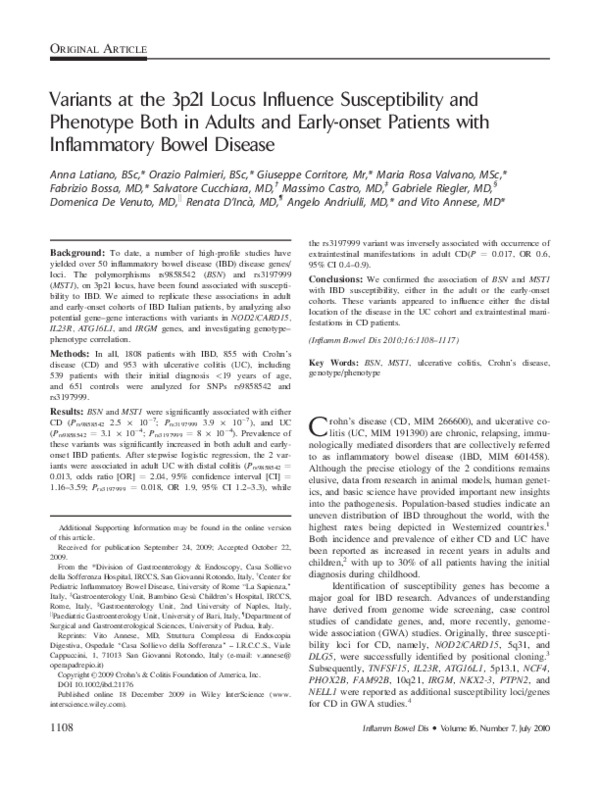 (PDF) Variants at the 3p21 locus influence susceptibility and phenotype ...