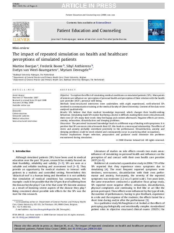 (PDF) The impact of repeated simulation on health and healthcare ...