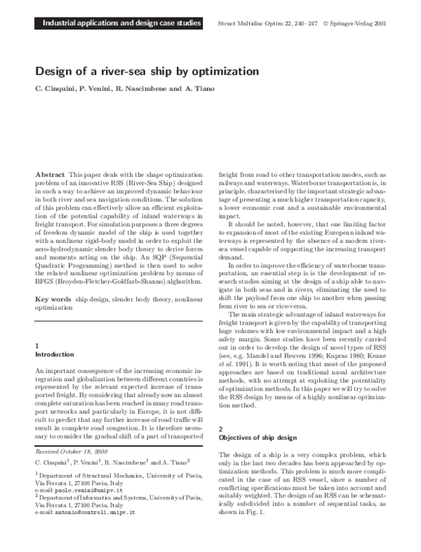 (PDF) Design of a river-sea ship by optimization