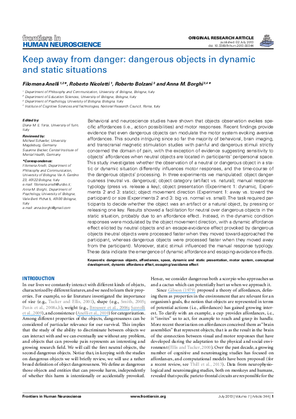 (PDF) Keep away from danger dangerous objects in dynamic and static