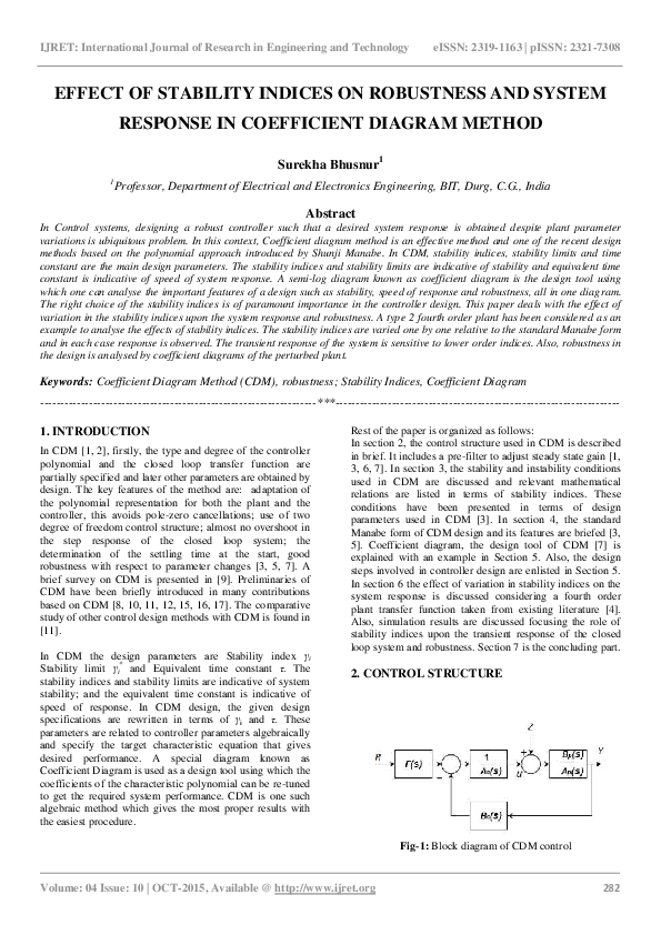 (PDF) EFFECT OF STABILITY INDICES ON ROBUSTNESS AND SYSTEM RESPONSE IN ...