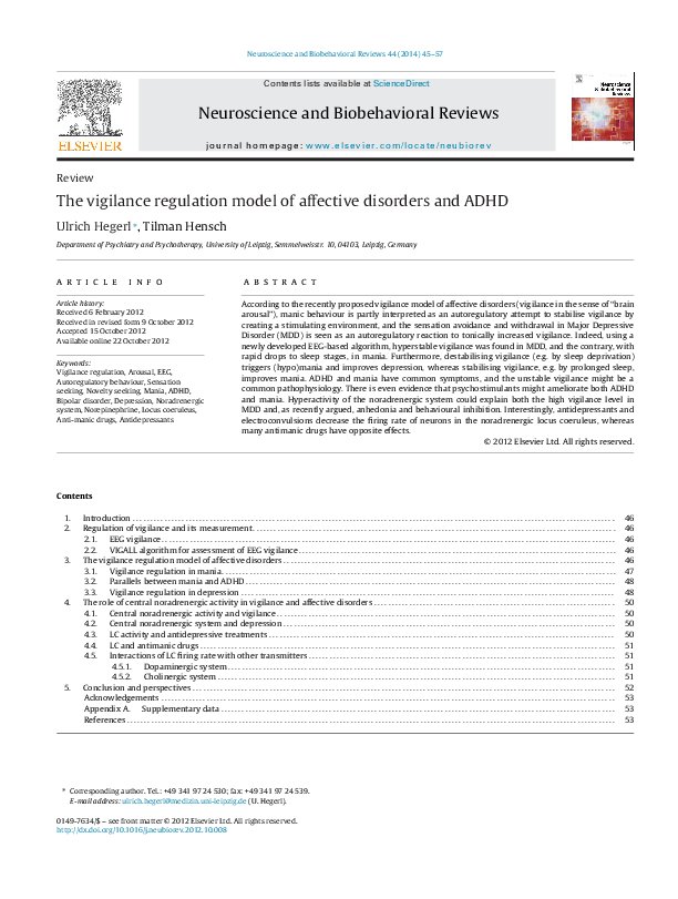 (PDF) The vigilance regulation model of affective disorders and ADHD