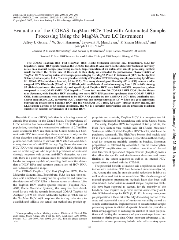(PDF) Evaluation of the COBAS TaqMan HCV Test with Automated Sample ...