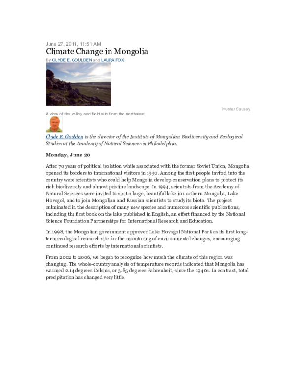 (PDF) Climate Change in Mongolia