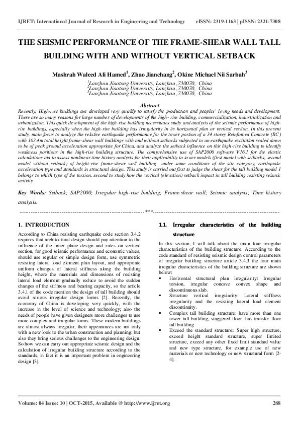 (PDF) THE SEISMIC PERFORMANCE OF THE FRAME-SHEAR WALL TALL BUILDING ...
