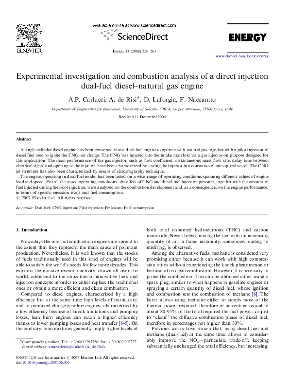 (PDF) Experimental investigation and combustion analysis of a direct ...