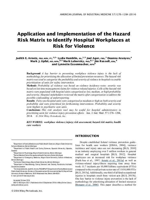 (PDF) Application and implementation of the hazard risk matrix to ...